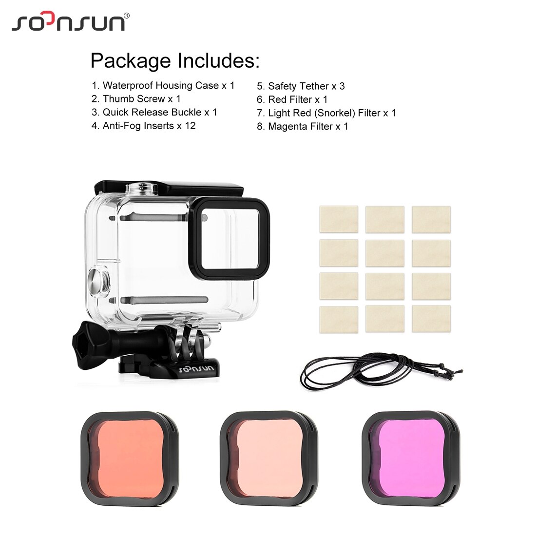 SOONSUN Waterproof Housing Case with Dive Filter for GoPro Hero 7 Silver White Protective Case with Red Light Red Magenta Filter: Housing with Filters