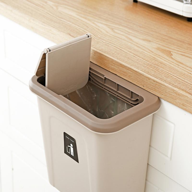 Sliding Lid Trash Can Kitchen Cabinet Door Hanging Trash Garbage Bin Can Rubbish Container Cupboard Hanging Storage Organizer