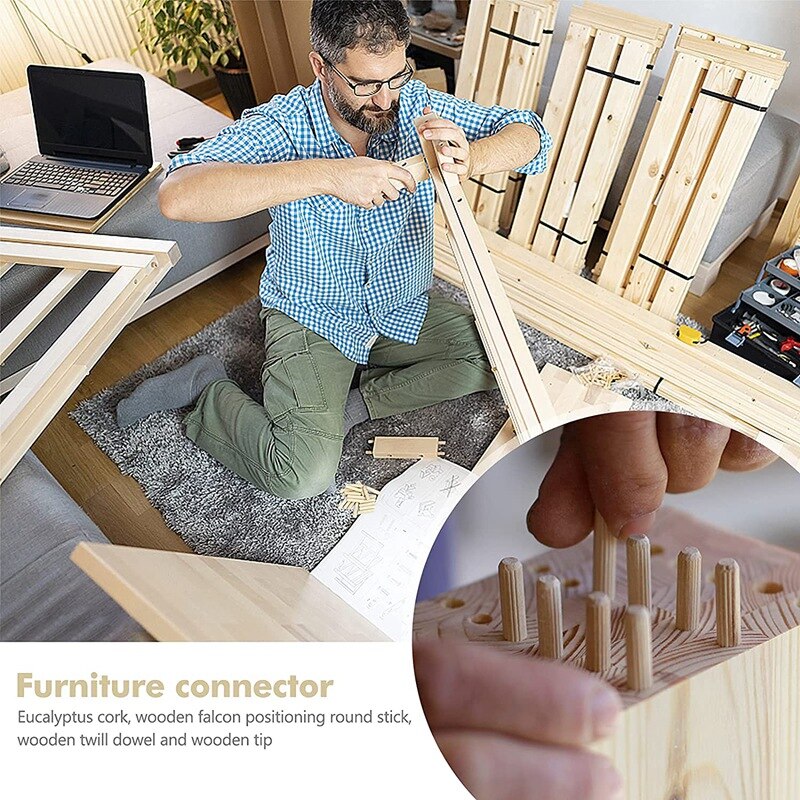 300Pcs 6mm 8mm 10mm L Fluted Wood Dowel Pins Beveled Ends Tapered for Easier Insertion Straight Grooved Pins