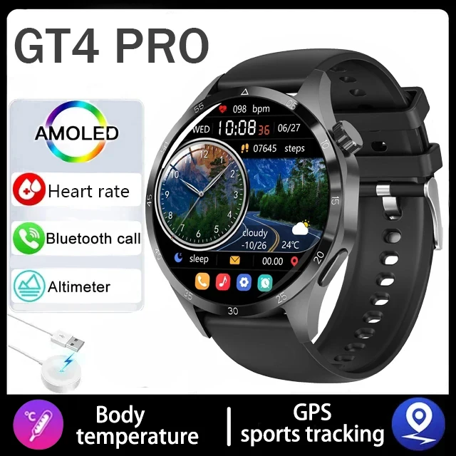 2025 Nuovo 4 pro accorto guarda da uomo Schermo AMOLED HD da 1,43 pollici GPS Chiamata Bluetooth Monitoraggio della saluto Funziona per androide IOS ragazza: Giallo