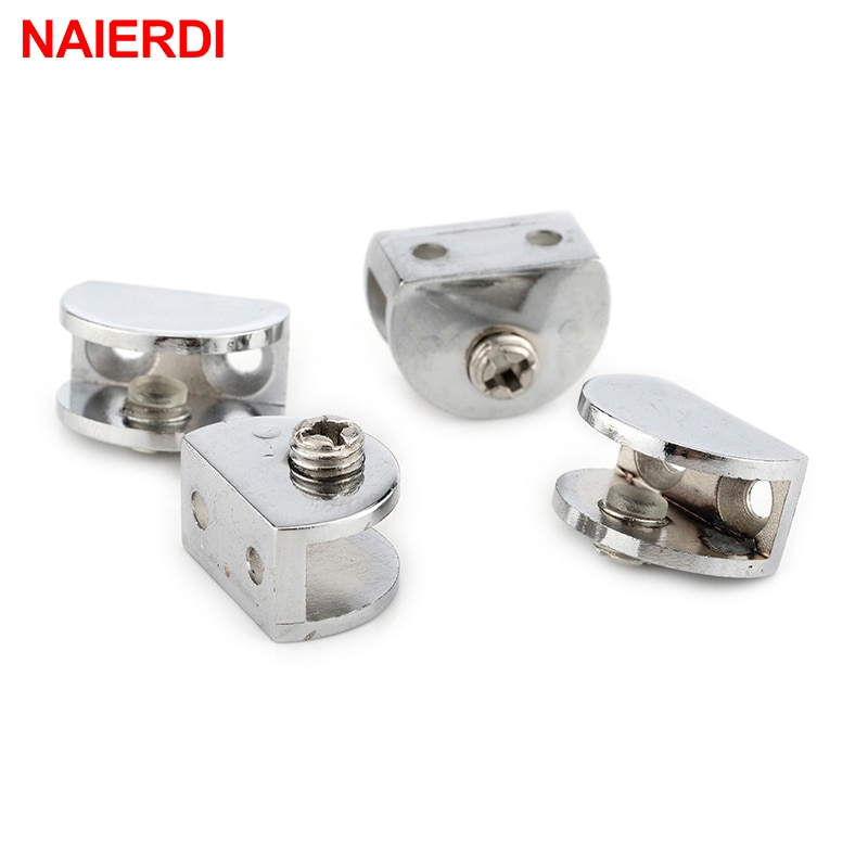 4PCS NAIERDI Half Round Glass Clamps Plane Zinc Alloy Shelves Support Two Hole Corner Bracket Clips For 8mm Furniture Hardware