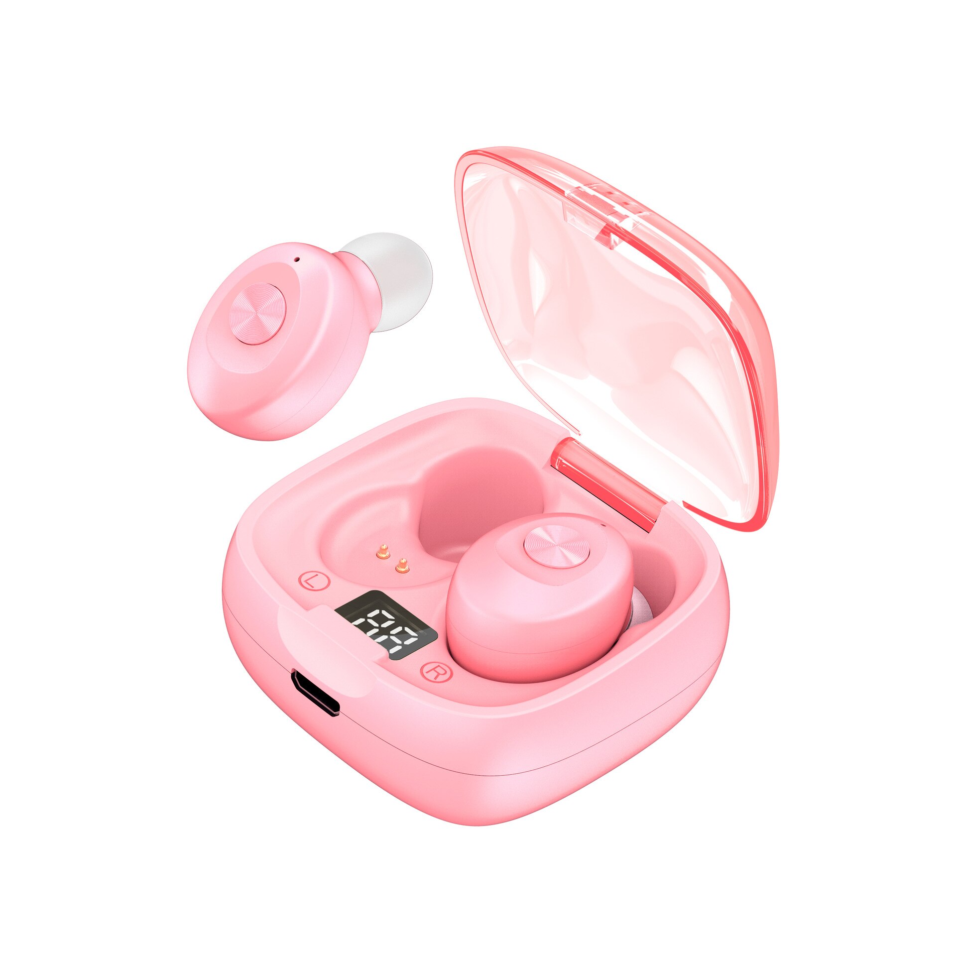 XG12 TWS Bluetooth 5.0 Auricolare Stereo Senza Fili Earbus HIFI Suono Sport Auricolari Vivavoce Gaming Headset con Il Mic per il Telefono: pink with digital