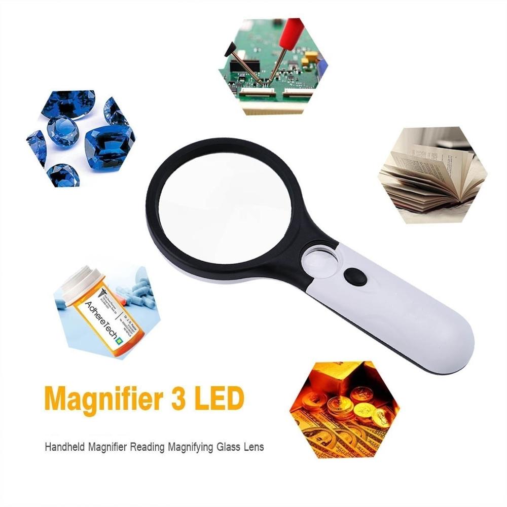 Diamond Painting Tool Magnifier LED Light Paint By Numbers Tools 3X 45X 3 LED Light Handheld Magnifier Reading Map Newspaper