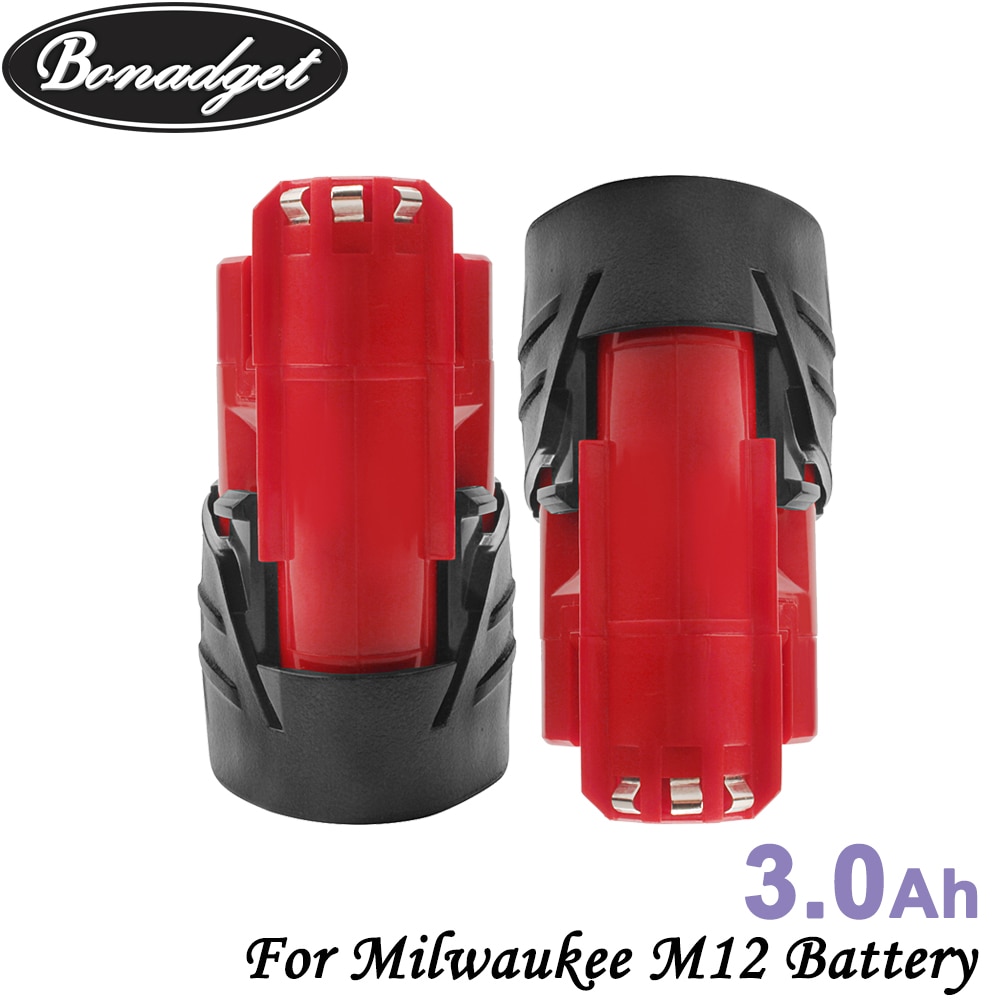 Bonadget 12V 3.0Ah 3000Mah Oplaadbare Batterij Voor Milwaukee M12 Xc Cordless Gereedschap 48-11-2402 48-11-2411 48-11-2401 MIL-12A-LI: 2 pack