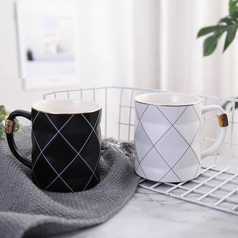 nordisch Goldene Schwarz und Weiß Netz Geometrie Keramik Kaffee Becher Porzellan Saft Trinken Tasse Kaffee Milch Tee Tasse