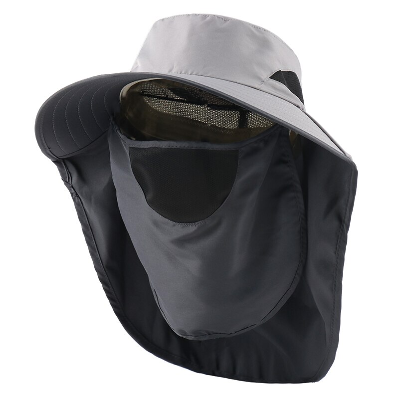 CAMOLAND 2 in 1 Summer UPF 50+ Sun Hats Male Outdoor Breathable Hiking Fishing Caps With Neck Flap UV Protection Bucket Hats: Light Grey