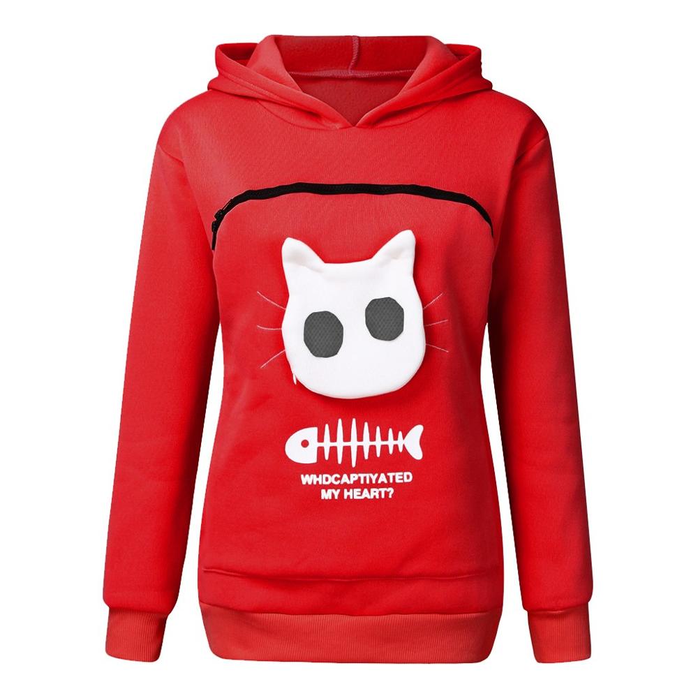 Herbst Winter Frauen Hoodies Sweatshirt Tier Pouch Haube Tops Tragen Katze Atmungsaktive Pullover Bluse Plus Größe * 0213