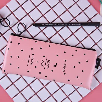 Estuche para lápices de lunares blancos y negros, bolsa rosa para lápices para adolescentes, niñas y mujeres, caja de cuero para bolígrafo, bolsa de papelería, suministros escolares: D