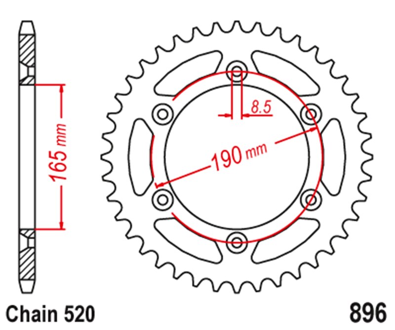 520 45t 48t 50t 52t motorfiets achtertandwiel voor ktm 600 lc4 enduro 88-89 125 250 350 420 enduro 81-90 125 250 350 500 mx 83-93