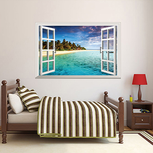 Autocollant Mural 3D en fausse fenêtre exotique, pour décoration de la maison, décoration artistique