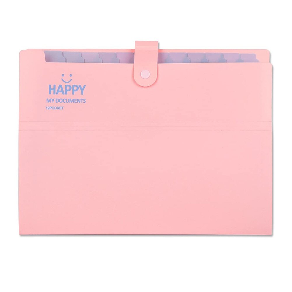 12 Pockets Plastic Expanding File Folders Accordion Document Organizer For Files Documents Cards Certificates Storage Case: Pink