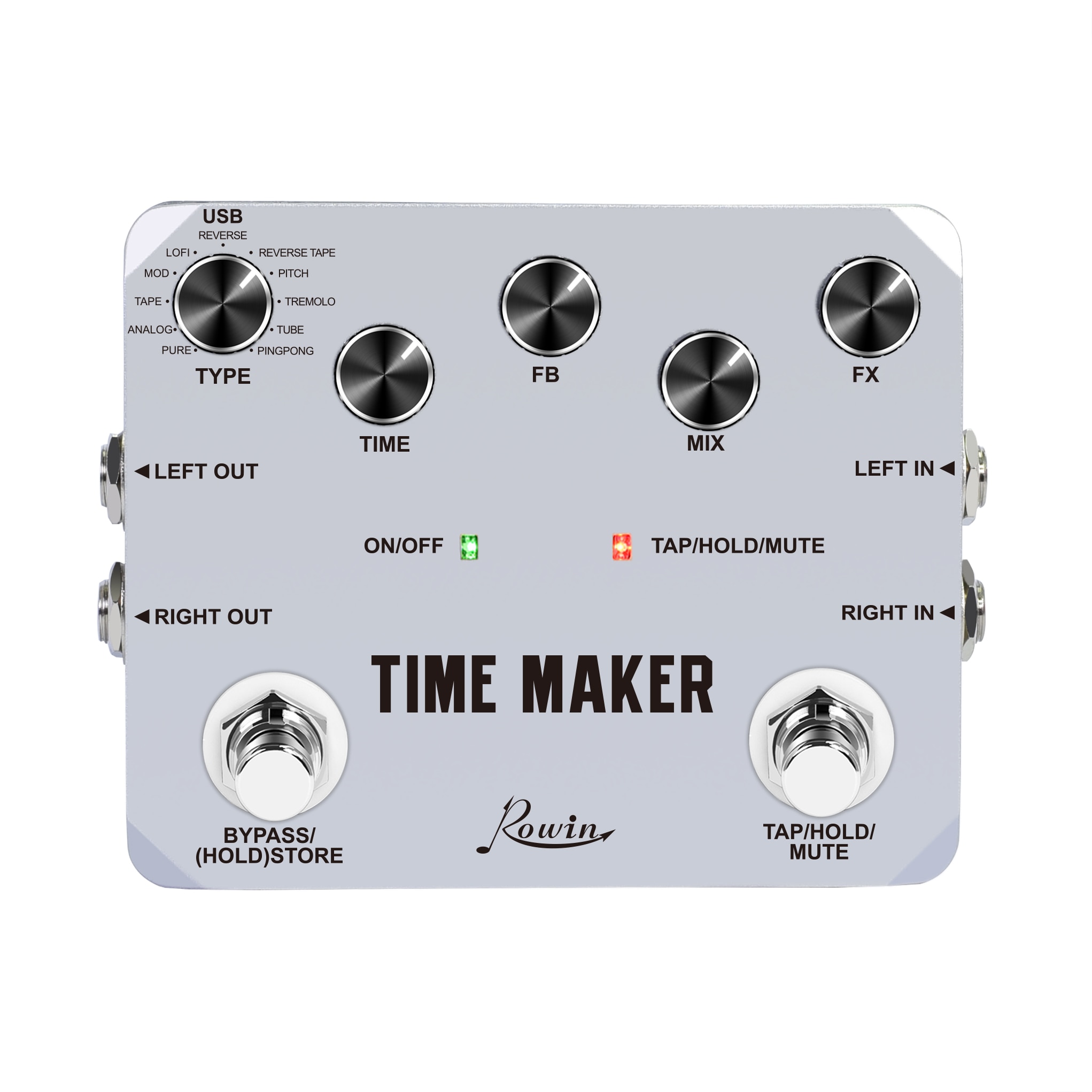 Rowin Time Maker 11 Types of Ultimate Delay Pedal for Guitar Bass with Tap Tempo 3 orders