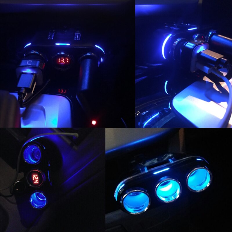 Bil gadget produkter bil cigarettænder stik splitter stik led usb oplader adapter med usb til iphone hurtig oplader 5v/3a
