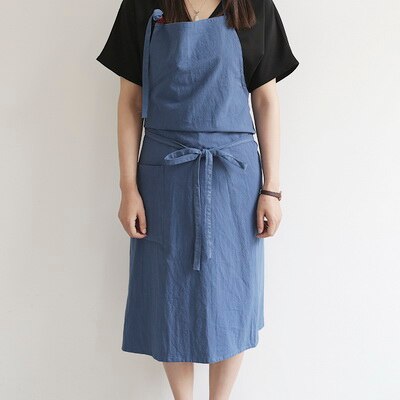 Aprons Simple Washed Cotton Korean Style Uniform Unisex Adult Aprons for Woman Men's Male Lady's Kitchen Cooking Pinafores: Blue