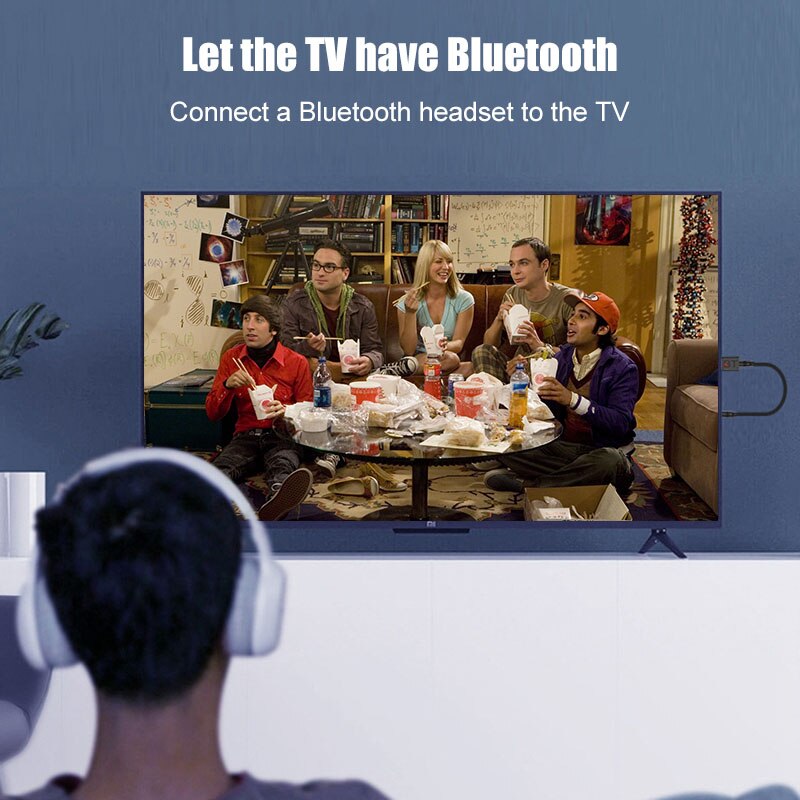Wireless Headphones BT 5.0 HiFi Bluetooth Headset 9D Stereo Earphone With Transmitter Stick For TV Computer Phone