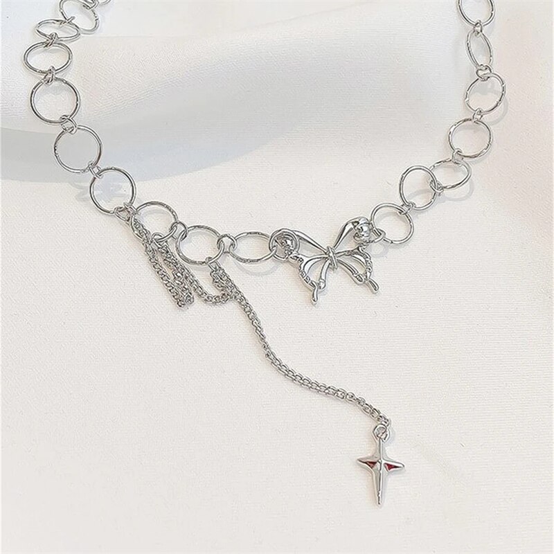 Trendy butterfly tassel necklace hollow collarbone chain simple women's temperament jewelry collares para mujer collares