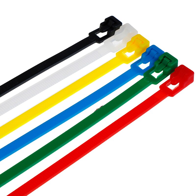 100 stk 200mm aftagelige kabelbindere farvet plast genanvendelige kabelbindere 6 farver