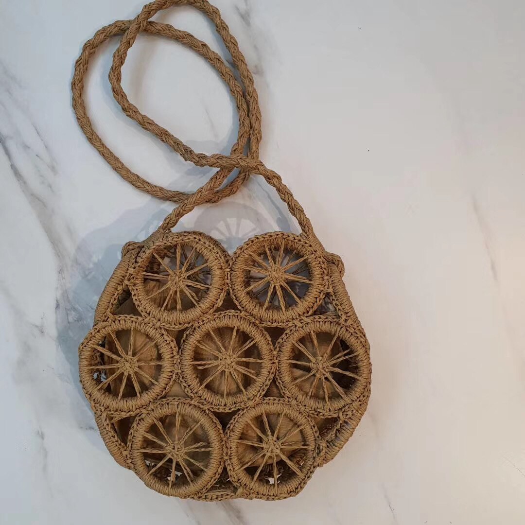 Kvinder pige lille bøtte crossbody taske sommer strandferie udhulet skulderpung til kvinder: Brun