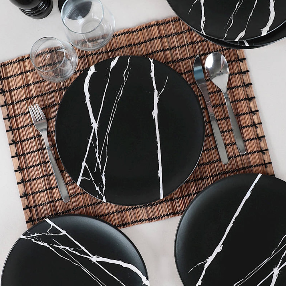Keramika keramik - sæt servicetallerken 6 prc 26 cm -  sort marmor - mat dekoreret fad, tallerken, catering, køkken, middag,