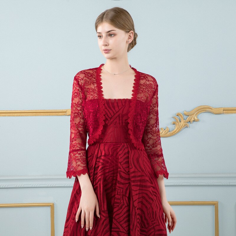 Schwarz Rosa Spitze Bolero Femme Mariage Appliqued Hochzeit Mantel Jacke Braut oben Abend Jacke Für Frauen: Wein rot