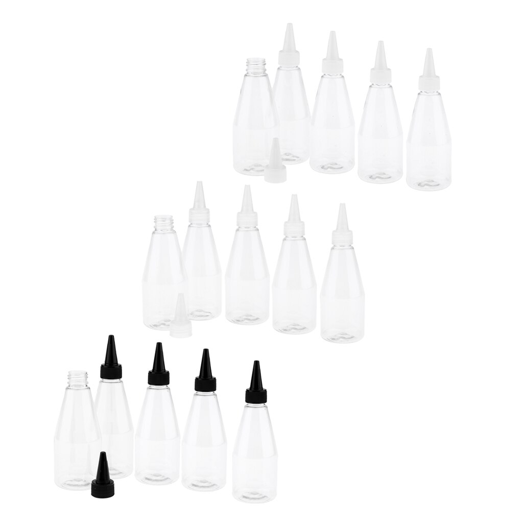Pak Van 5 Plastic 200Ml Vloeibaar Oplosmiddel Flessen Tip Applicator Met Twist Top Caps Lekvrij, Draagbare Voor Reizen