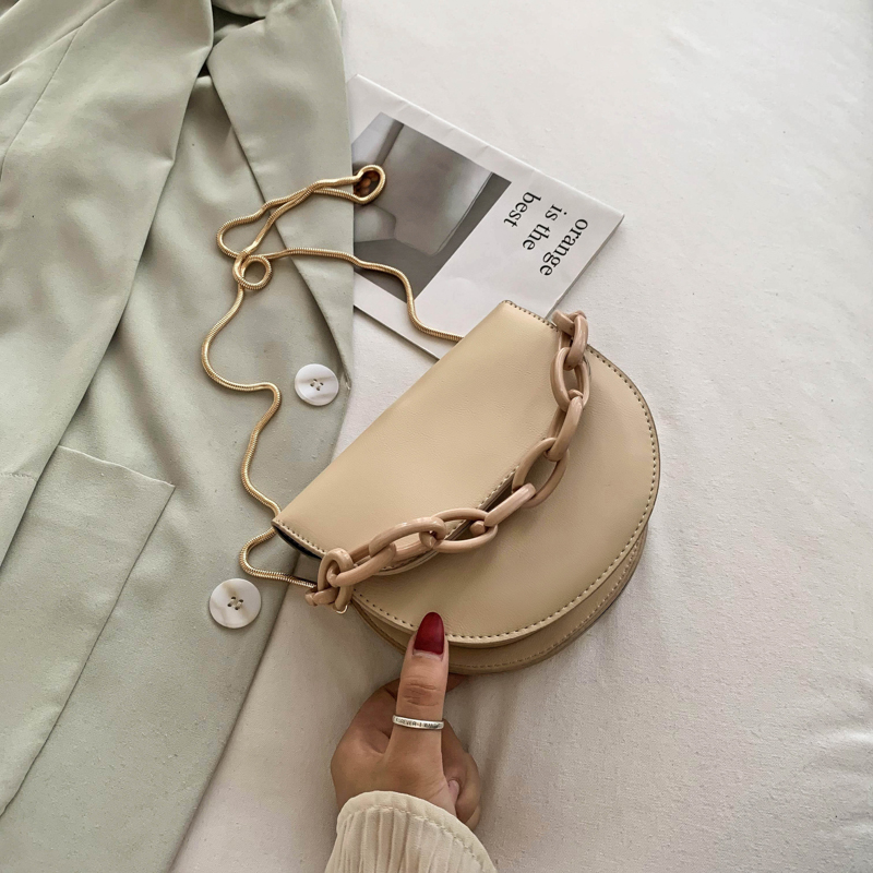 PU Leather solid Color Crossbody Bags For Women Small Shoulder Bag Female Handbags And Purses Saddle Bag: Khaki