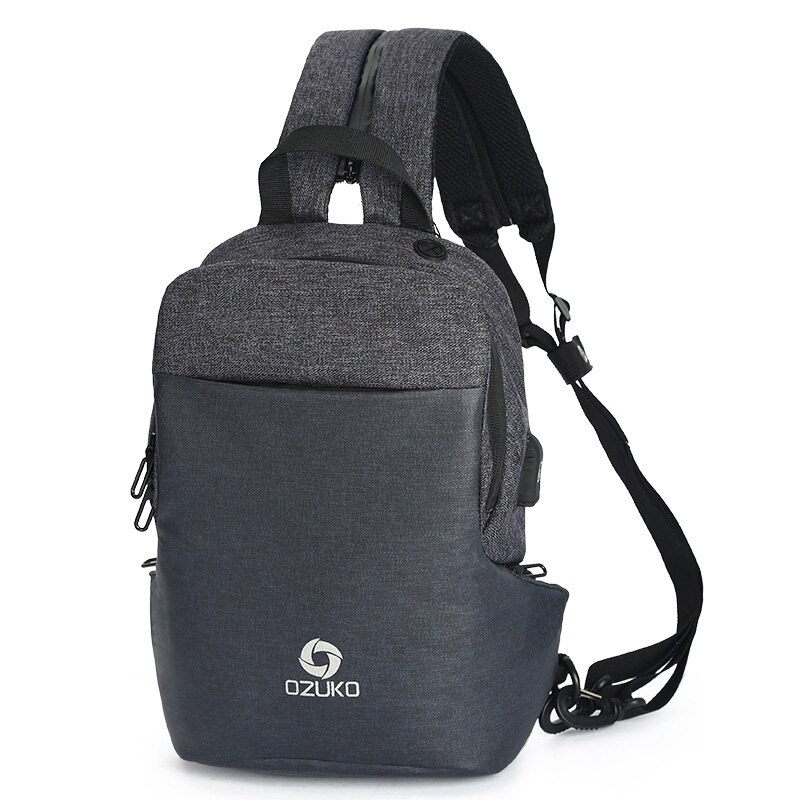 OZUKO Multifunctionele Borst Pakken Mannen Mode Schoudertas Crossbody Tas Mannelijke Waterbestendig Borst Zakken USB Opladen Reizen Sling Bag: Black