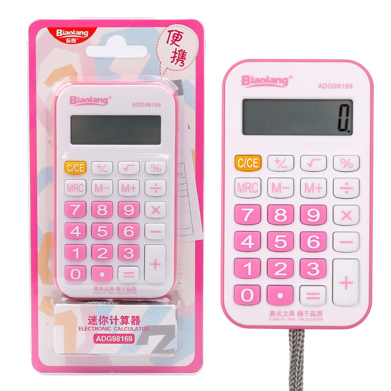 M&G Dual Power Mini Pocket Calculator Multifunction Cute Pink Solar Small Calculator Calculater School Student 8 digits Andstal: Pink with Rope