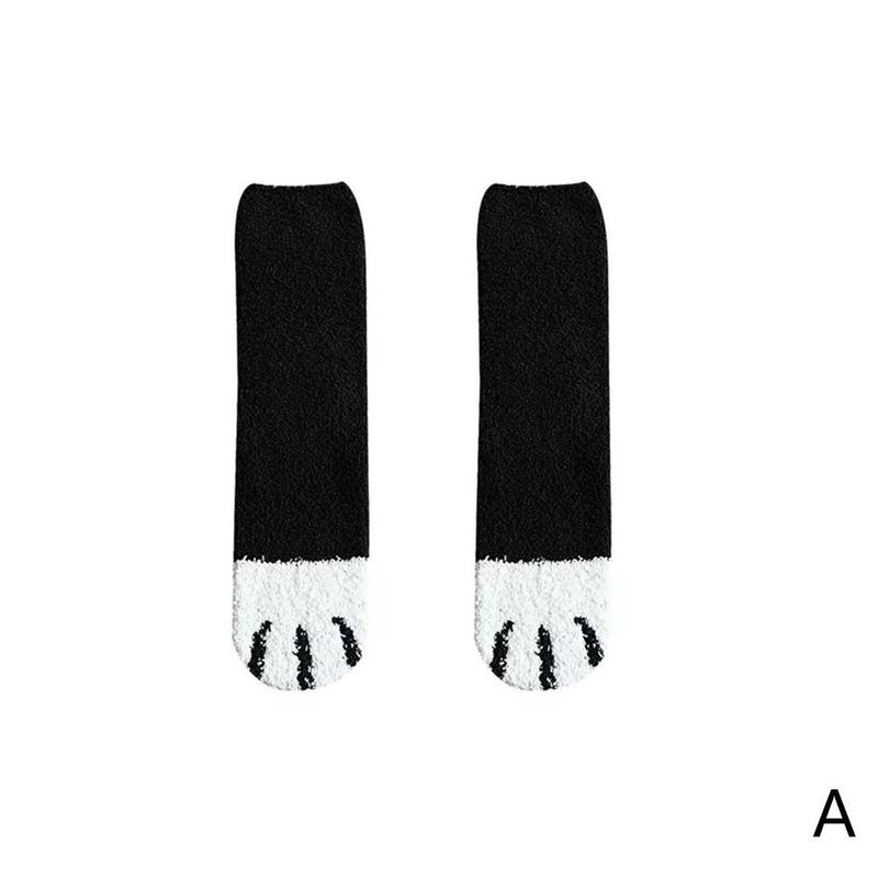 1 par koral fleece sokker fodspor kattepote mønster søvn varm vinter sokker fløjl tegneserie plus batch tykke sokker  e1 o 8: -en