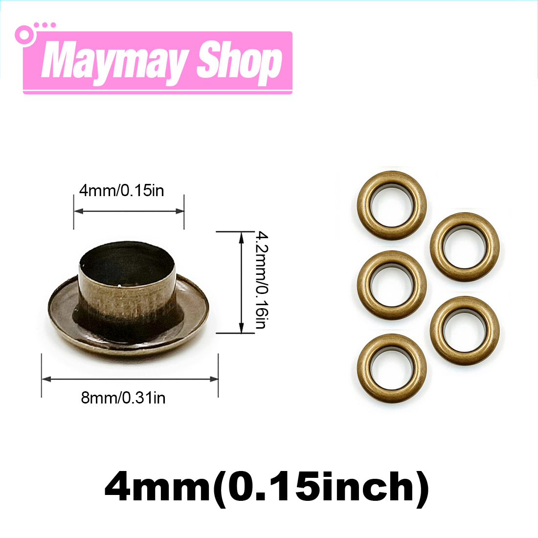 Juego de Ojales metálicos con arandelas para ropa, herramientas de artesanía de cuero, accesorios, zapatos, cinturón, tapa, bolsa, 4mm, 100 Uds.: Copper
