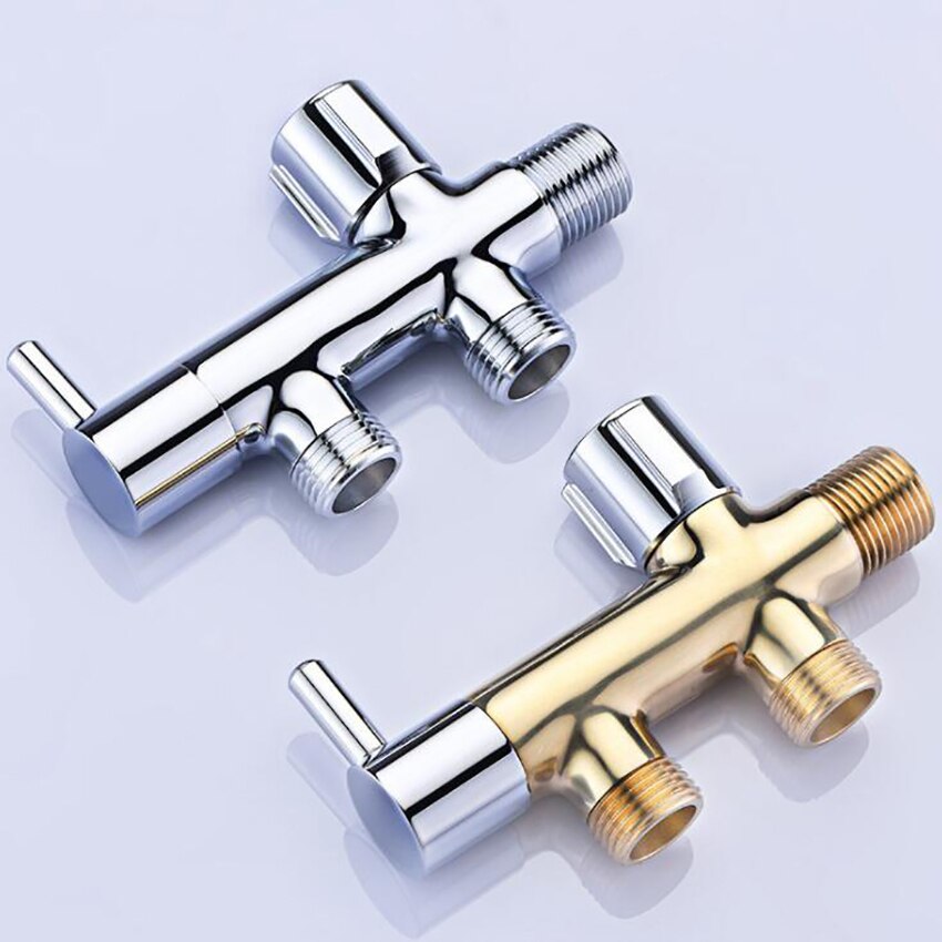 3-Way Angle Stop Valve Shut Off Quarter Turn Water Bathroom Kitchen Shower Washing Machine Plumbing G1/2 Copper Chrome Plating