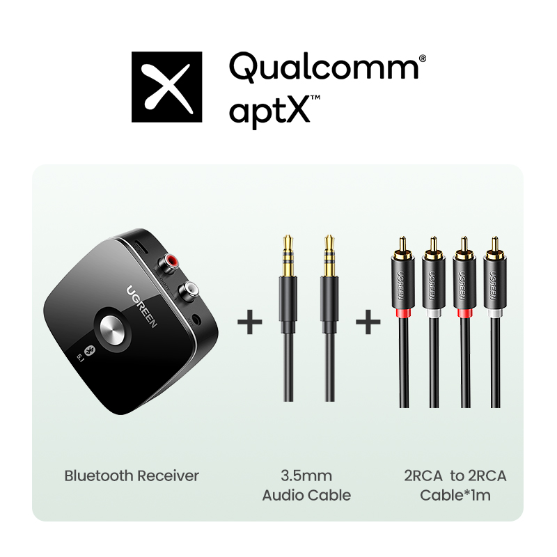 【RU】 UGREEN Bluetooth 5.1 Música inalámbrica Auido 3,5 mm RCA aptX HD Música de baja latencia Bluetooth 5.0 Sonido 3,5 mm 2RCA: Blanco