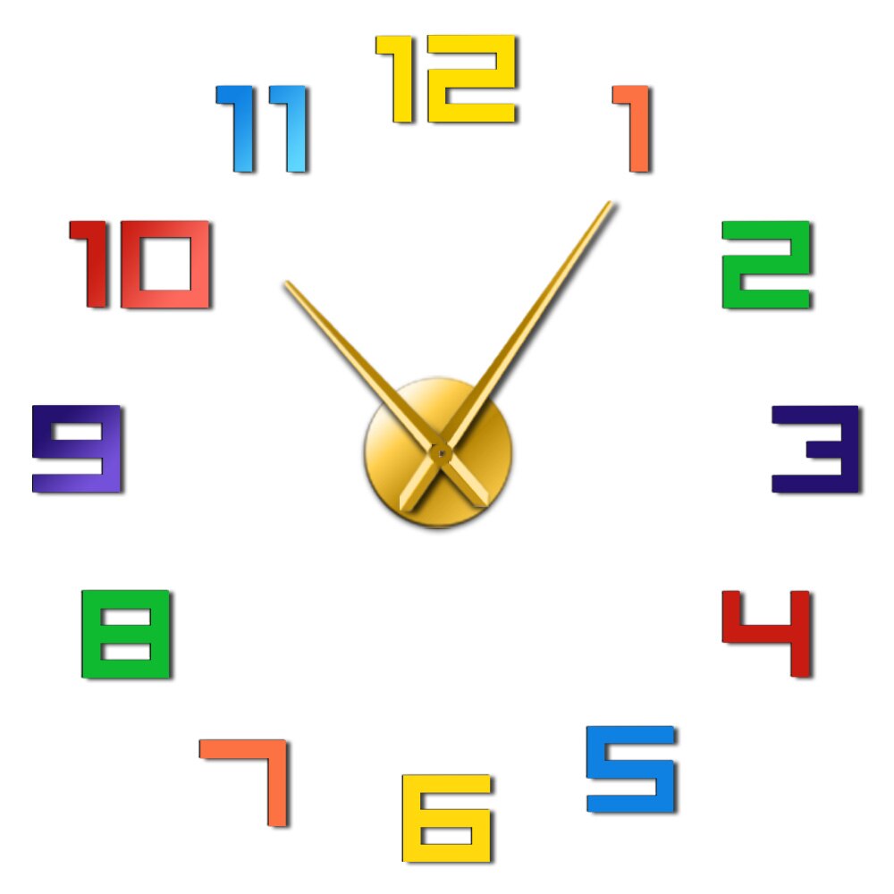 Numéros colorés sans cadre bricolage horloge murale couleurs arc-en-ciel montre géante multicolore acrylique bricolage grands numéros horloge de décoration intérieure: Gold / 47 Inch