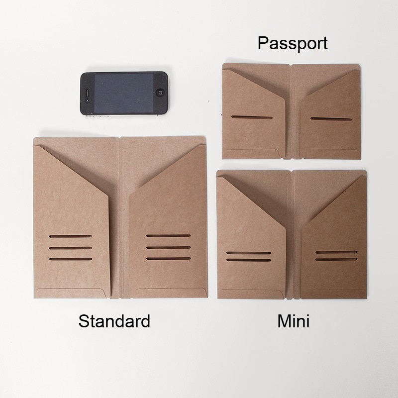 Traveler's Notebook Kraft Paper Pocker Business Card Holder Standard &amp; Passport Style File Folder
