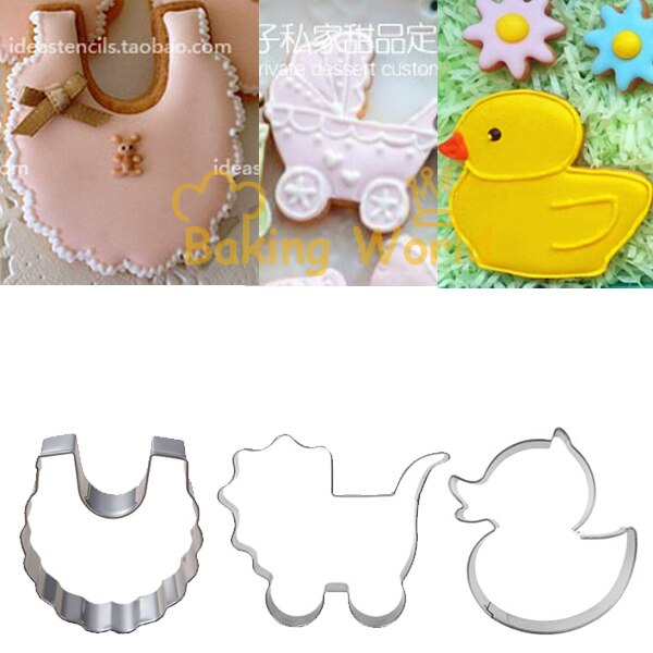 Baby Speelgoed Eend Kinderwagen Bib Metalen Cookie Cutter Bakken Tool Biscuit Gebak Mold Cupcake Topper Fondant Cutter