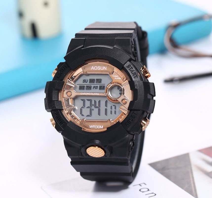 White Gold Digital Watches Round Women Men Watches Sports Waterproof Electronic Watch Reloj Mujer Luminous Clock: black gold