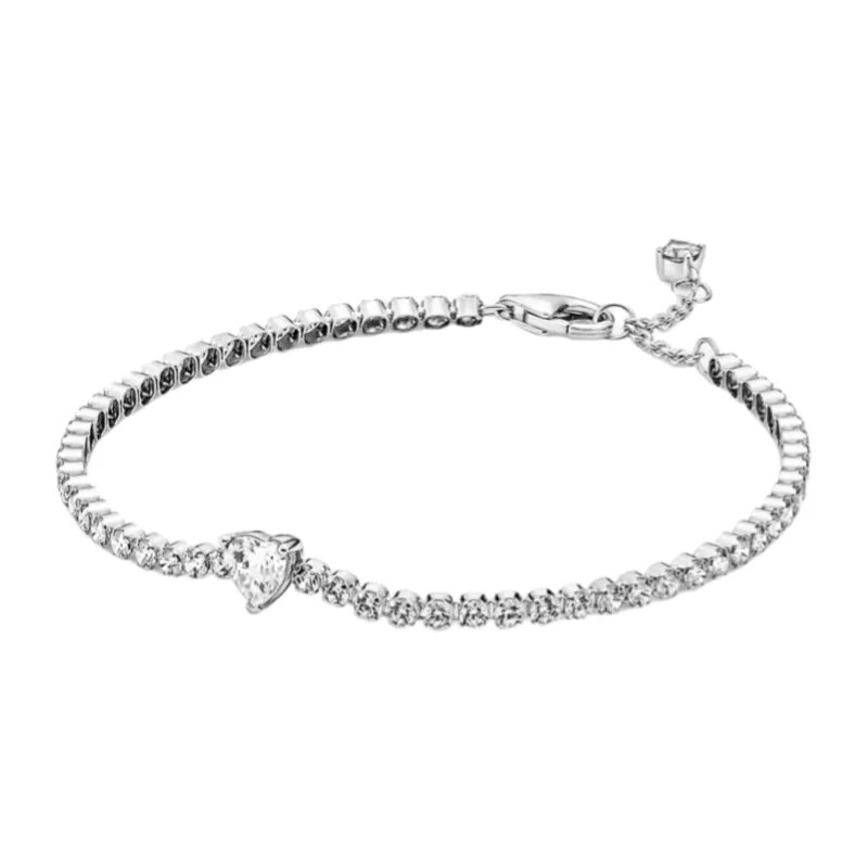 2022 Neue 100% 925 Sterling Silber Herz-Förmigen Armband Farbige Diamant Armreif Fit Pandoraer Perlen Charme Trendy schmuck: 1 / 20cm