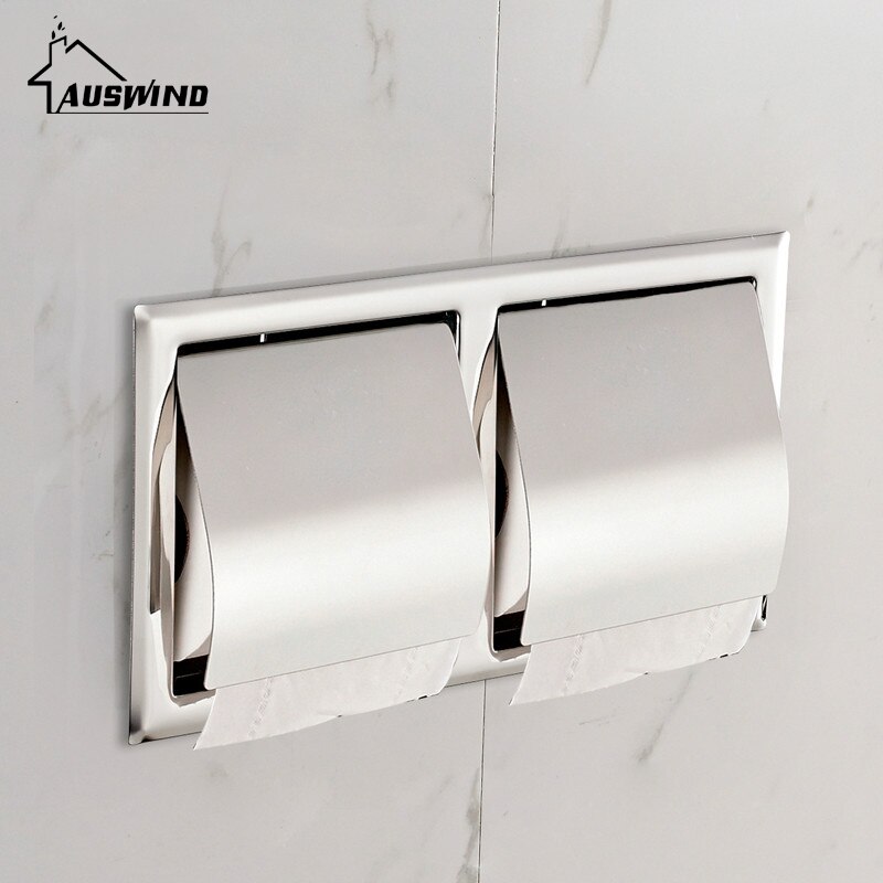 304 Stainless Steel In Wall Toilet Roll Holder Concealed Towel Rack Embedded Hotel Construction Paper Holder Double Paper Holder