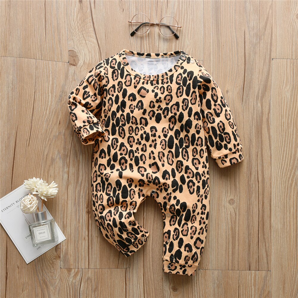 Baby drenge piger romper nyfødte baby tøj bomuld langærmet leopard print jumpsuit spædbarn toddler outfits: 12m