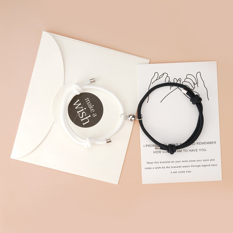1Set Heart Stainless Steel Couple Friendship Rope Magnetic Bangle Bracelets Lover Women Men Charm Wish Jewelry Envelope Packing