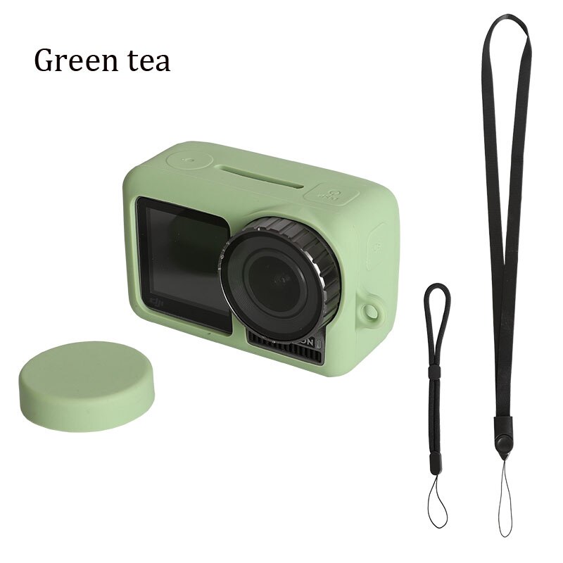 OSMO ACTION Silicone Protective Case Soft Cover + Lens Cap + Lanyard + Wrist Strap For DJI OSMO ACTION Action Camera Accessories: Green Color