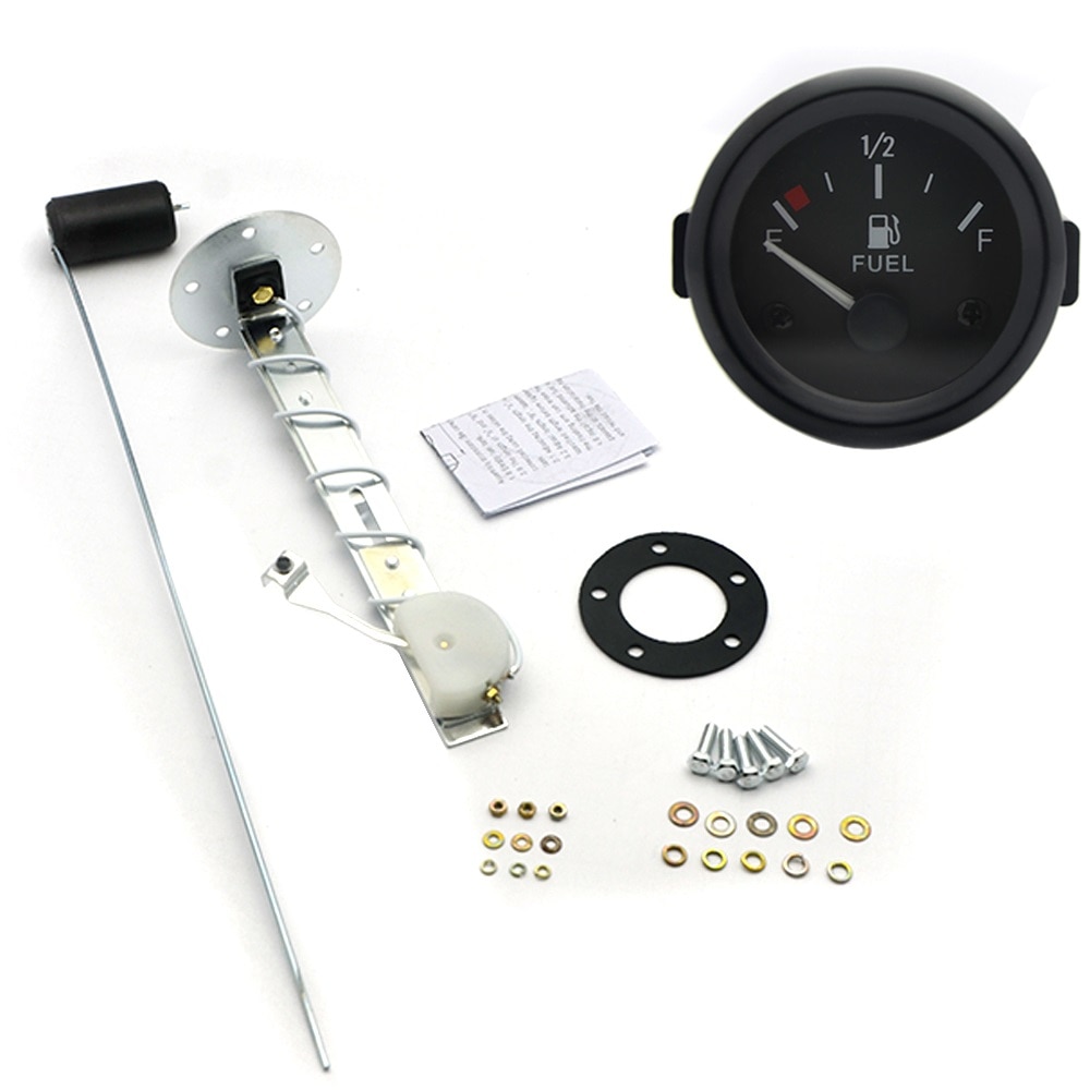 2" 52mm Fuel Level Gauge Car Meter with Fuel Float Sensor White LED Light Black Rim Automotive Gauges 12V