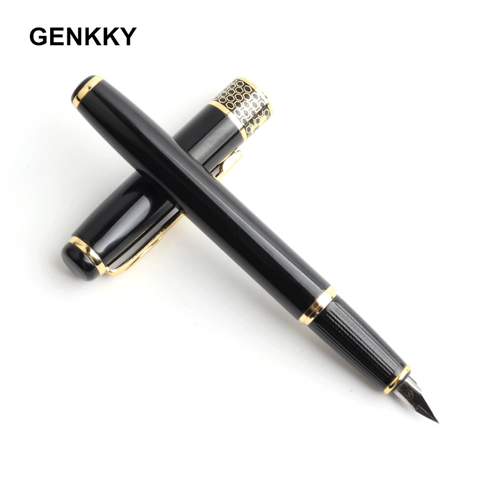 GENKKY Full Metal Fountain Pens Silver Gold Clip Fountain Pen Luxury For School Business Writing Office Supplies