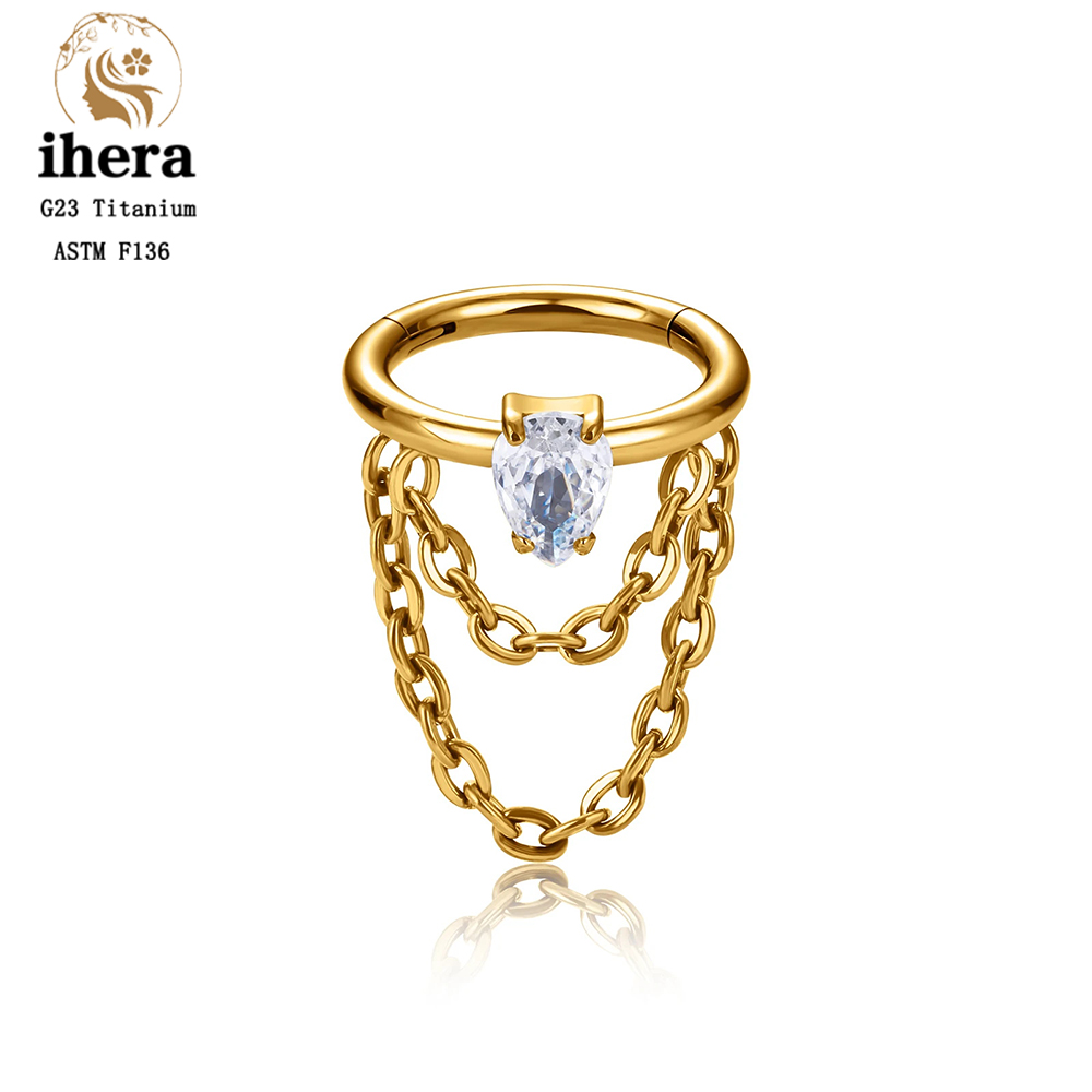 Pendientes de cadena para Piercing de titanio G23, aros de 16G, segmento con bisagras, cartílago del trago de la oreja, hélice, Concha, Daith Pierc, anillo, joyería para el cuerpo: Blanco / COLOR ORO ROSADO