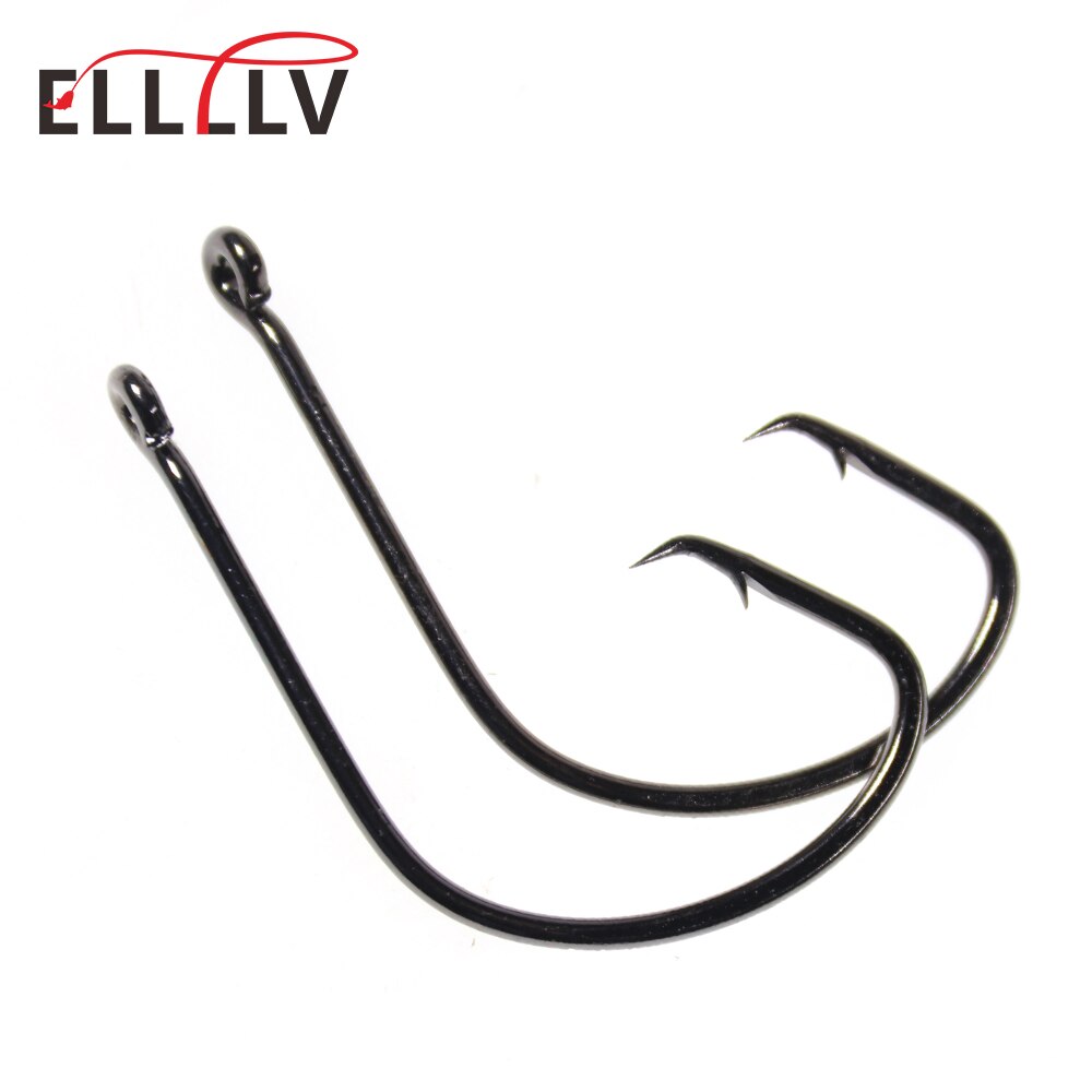 Elllv 50pcs 1/0 - 8/0 Saltwater Fishing Octopus Circle Hooks Carbon Steel Barbed Hook Snapper Flasher Sabiki Rigs Tying Hook
