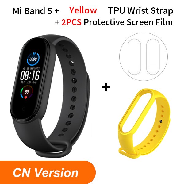 Xiaomi Mi Band 5 Smart Bracelet 1.1Inch AMOLED Screen Fitness Tracker Heart Rate Monitor Smart band 4 Color miband 5: NO NFC YellowStrap