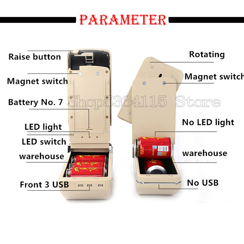 For Fiat 500 armrest box USB Charging heighten Double layer central content holder ashtray accessories