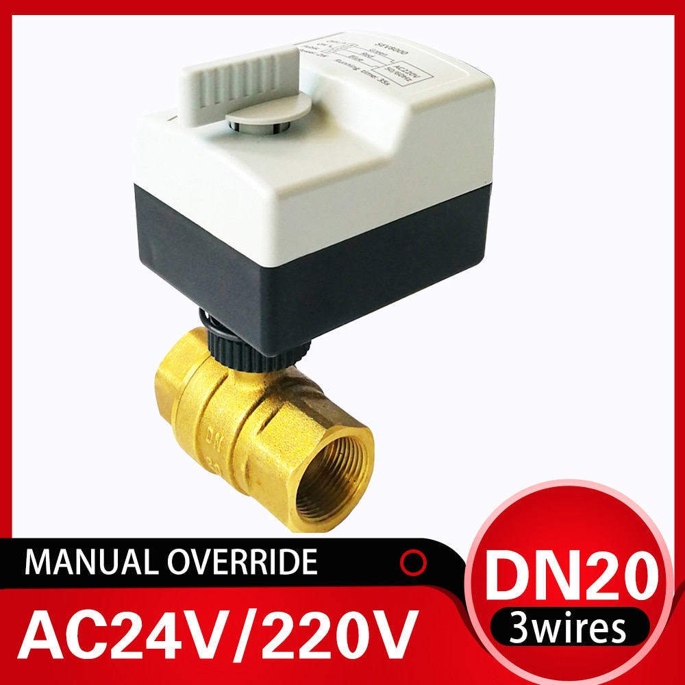 3/4 inch Electric valve with manual override, 220V electric automated ball valve DN20 2-way brass valve used for water supply