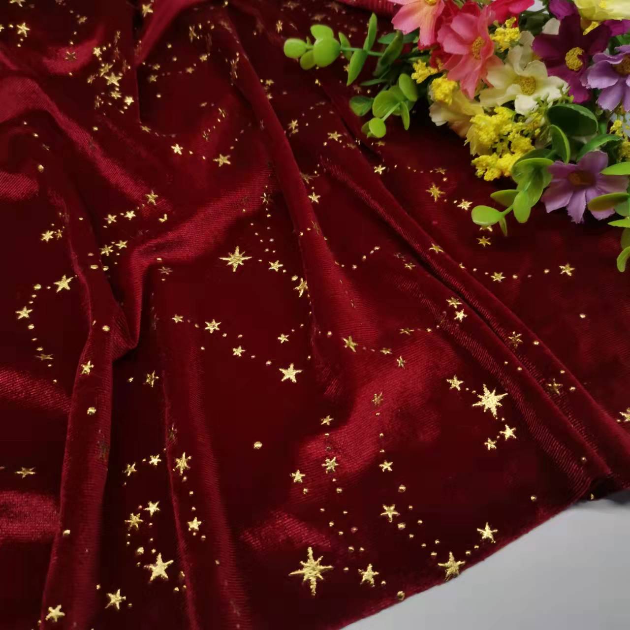 Tessuto in velluto per abito splendidi pantaloni a stella dorata setosi tessuti per la casa elasticizzati morbidi di lusso lucidi: 5 Marroon