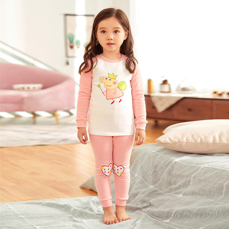 Kids Children Girls Long-Sleeved Pajamas Sets Casual Cartoon Printing Sleepwear Round Neck Nightwear Pyjamas